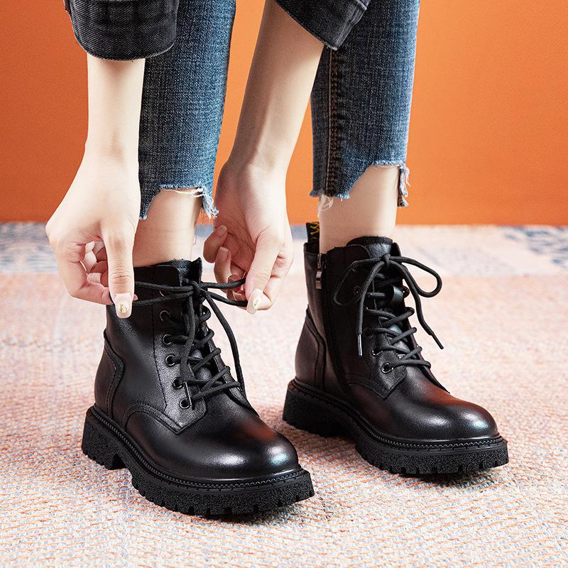 [Anti-Season God] First-layer cowhide Martin boots for women's 2025 autumn and winter new velvet lace-up British style short boots