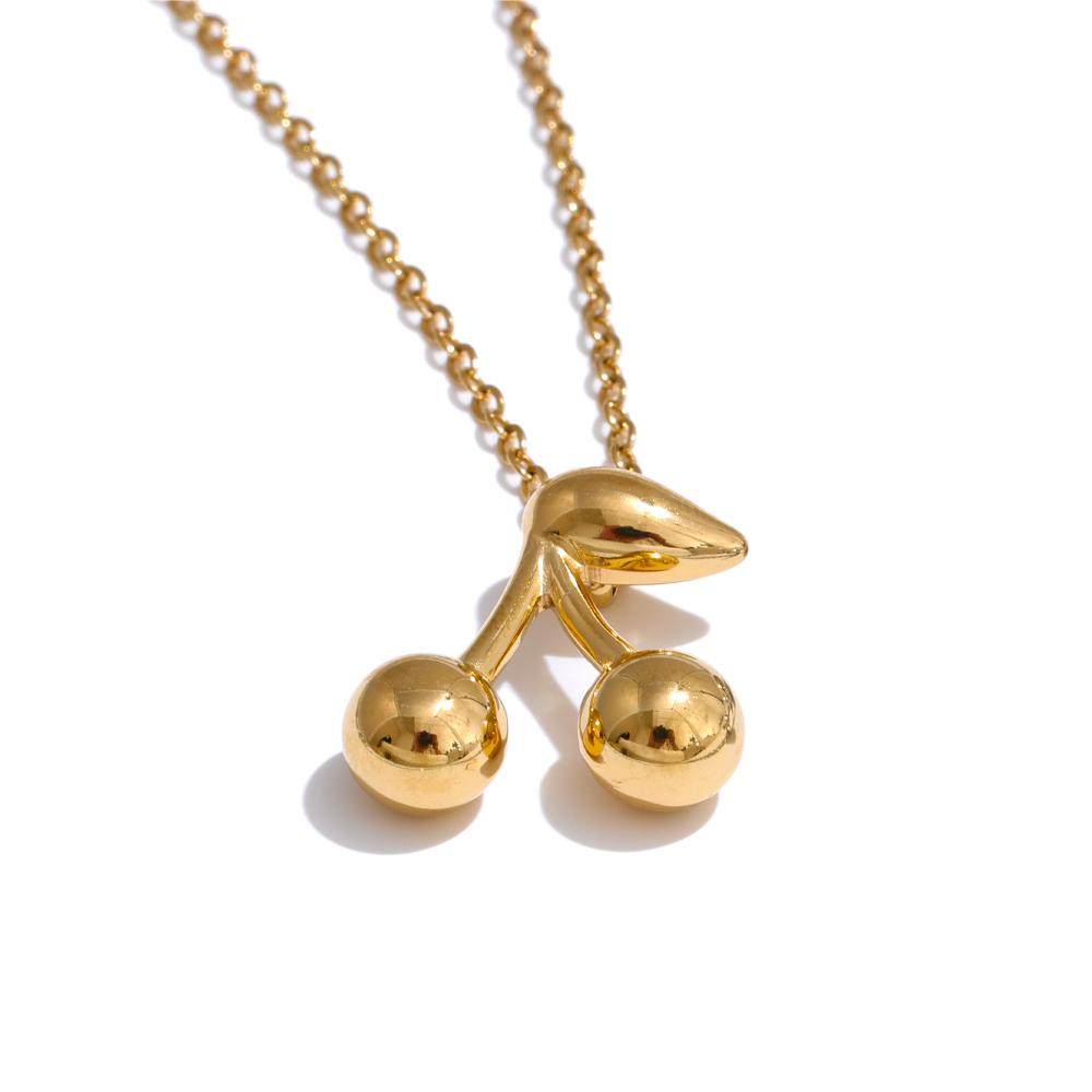 Yhpup Style 316L Stainless Steel Casting Metal Cherry Pendant Necklace Gold Silver Color Trendy Collar Jewelry Waterproof