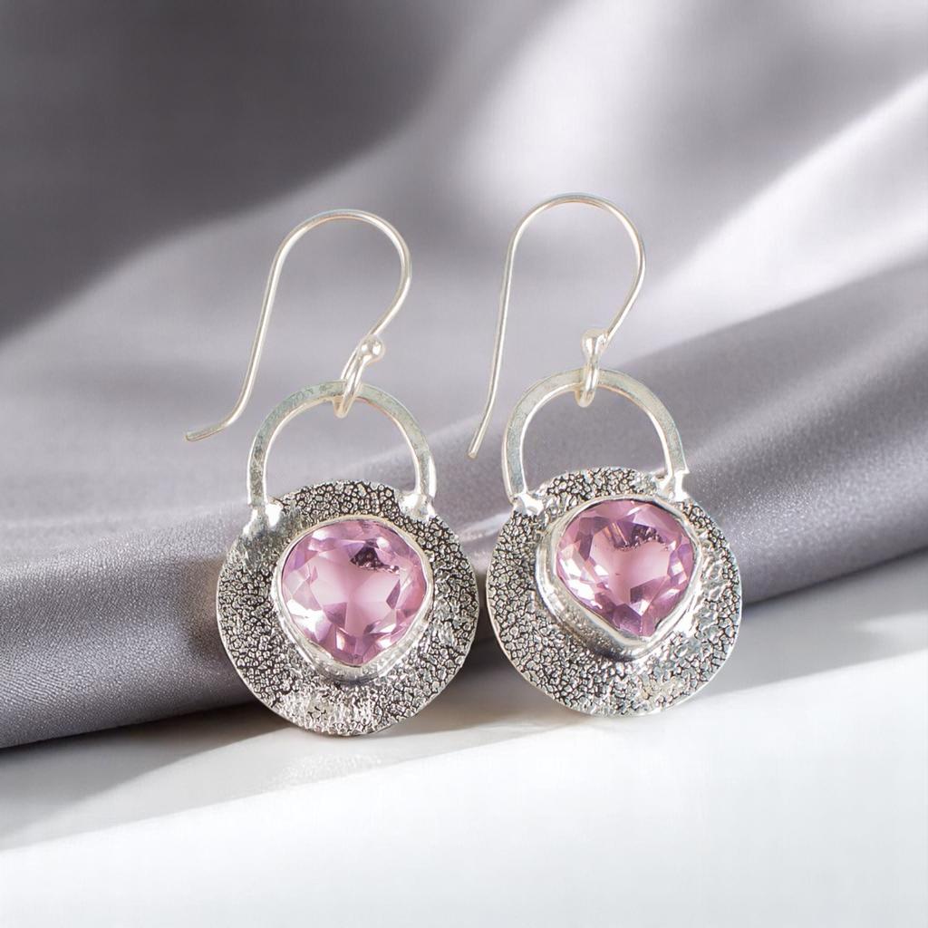 Morganite Gemstone 925 Sterling Silver Jewelry Handmade Earrings 1.30" For Gift EE-63-3
