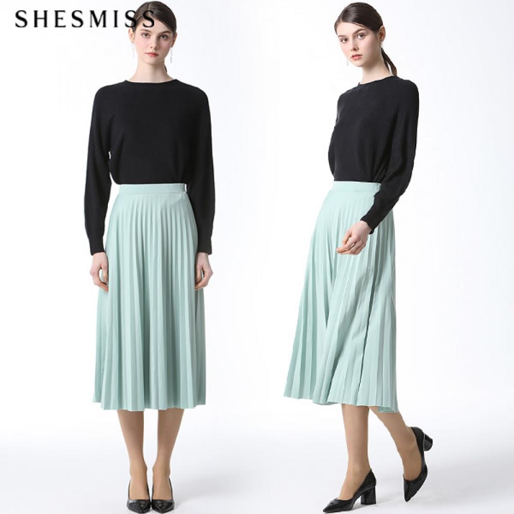 

She S miSS Spring Pleat Banding Long Skirt Light green (LN)/66