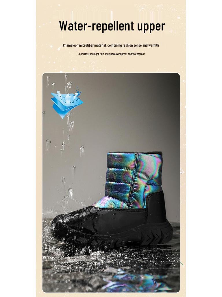 Rutschfeste Winterstiefel für Mädchen und Jungen – wasserdicht, samtgefüttert, hoher Schaft aus Leder.