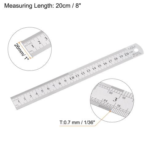 uxcell Stainless Steel Ruler, 20cm/8" Length x 1/36" Thickness x 1" Width, Inch and Metric, Linear Measuring Tool for Woodworking, Painting, Crafts, S