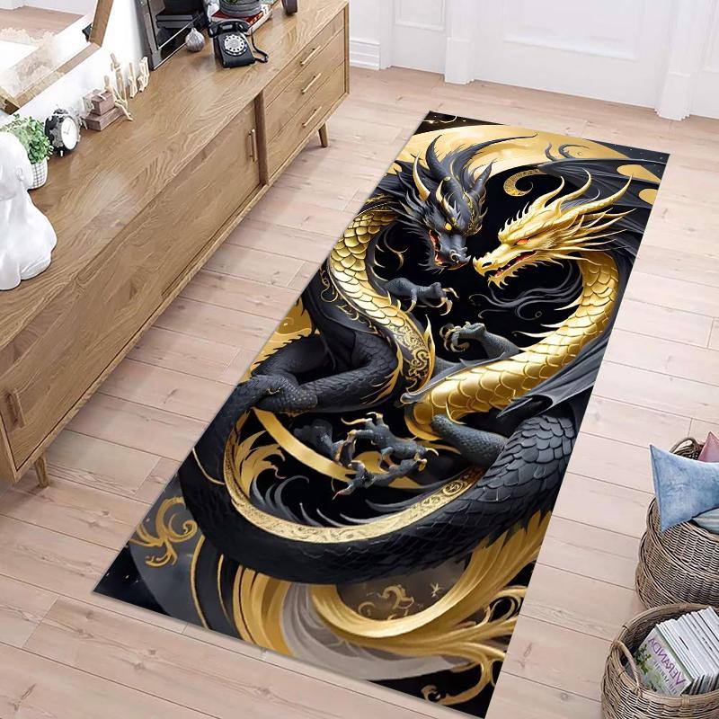 

Mythical Dragon Pattern Runner Rug Collection Non Slip Wear Resistant Soft Washable Hallway Entryway Floor Mat 40X120CM