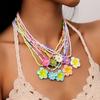 5Pcs Colorful Bead Choker Resin Plumeria Necklace Fashion Flower Beaded Necklace  Daily Wear