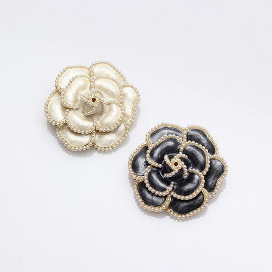 Faux Pearl Camellia Brooch Black White Flower Lapel Pin Sweater Cardigan Coat Business Suit Clothing Accessories Fashion Jewelry