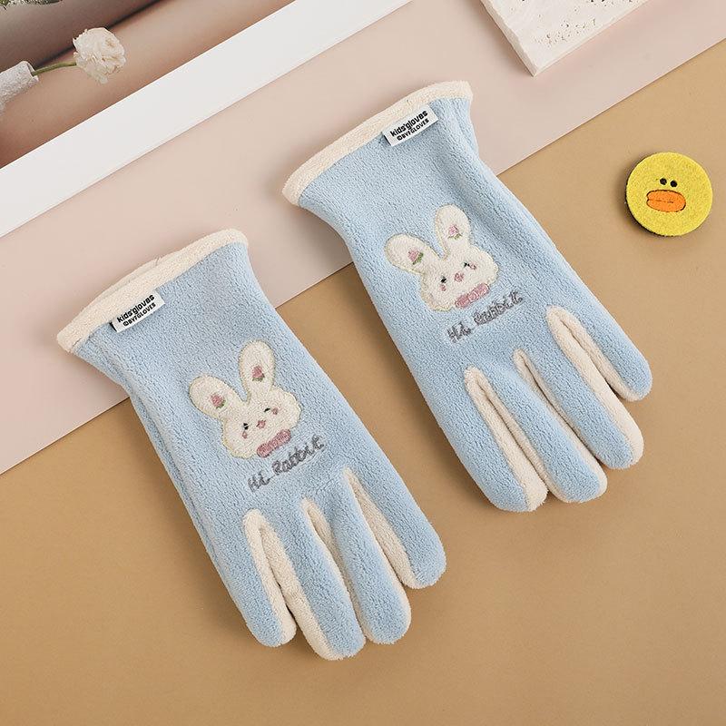 Gants pour enfants hommes et femmes ours de dessin animé brodés automne et hiver extérieur équitation patin à roulettes velours coupe-vent gants chauds