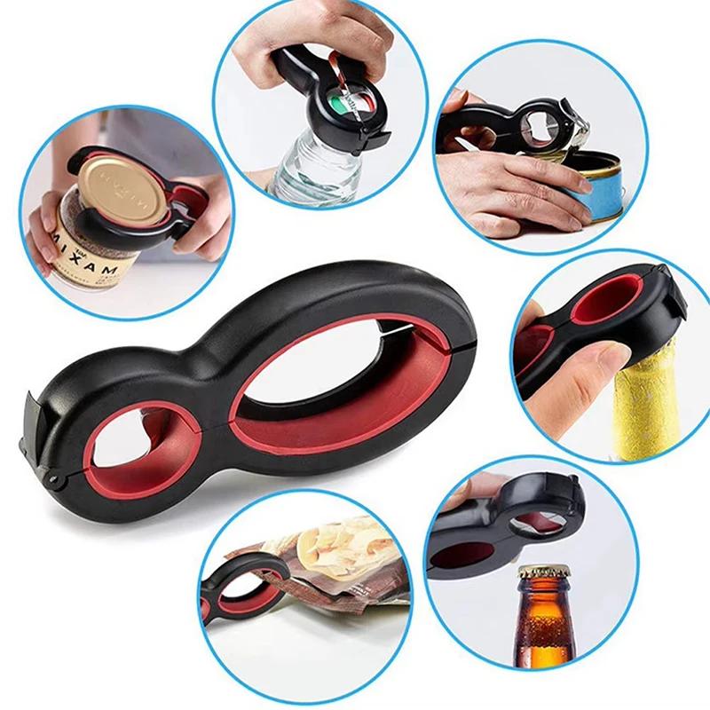 6 In 1 Multi Function Twist Bottle Opener, All In One Jar 8 Shaped Gripper Can Wine Beer Lid Twist Off Jar Opener Claw