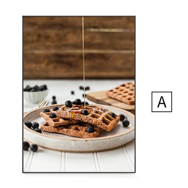 

Скандинавский завтрак, еда, постер, кофе, пшеничный хлеб, черника, вафли, холст, картина, модульные настенные художественные фотографии, украшение для кухни 40X50cm No Frame