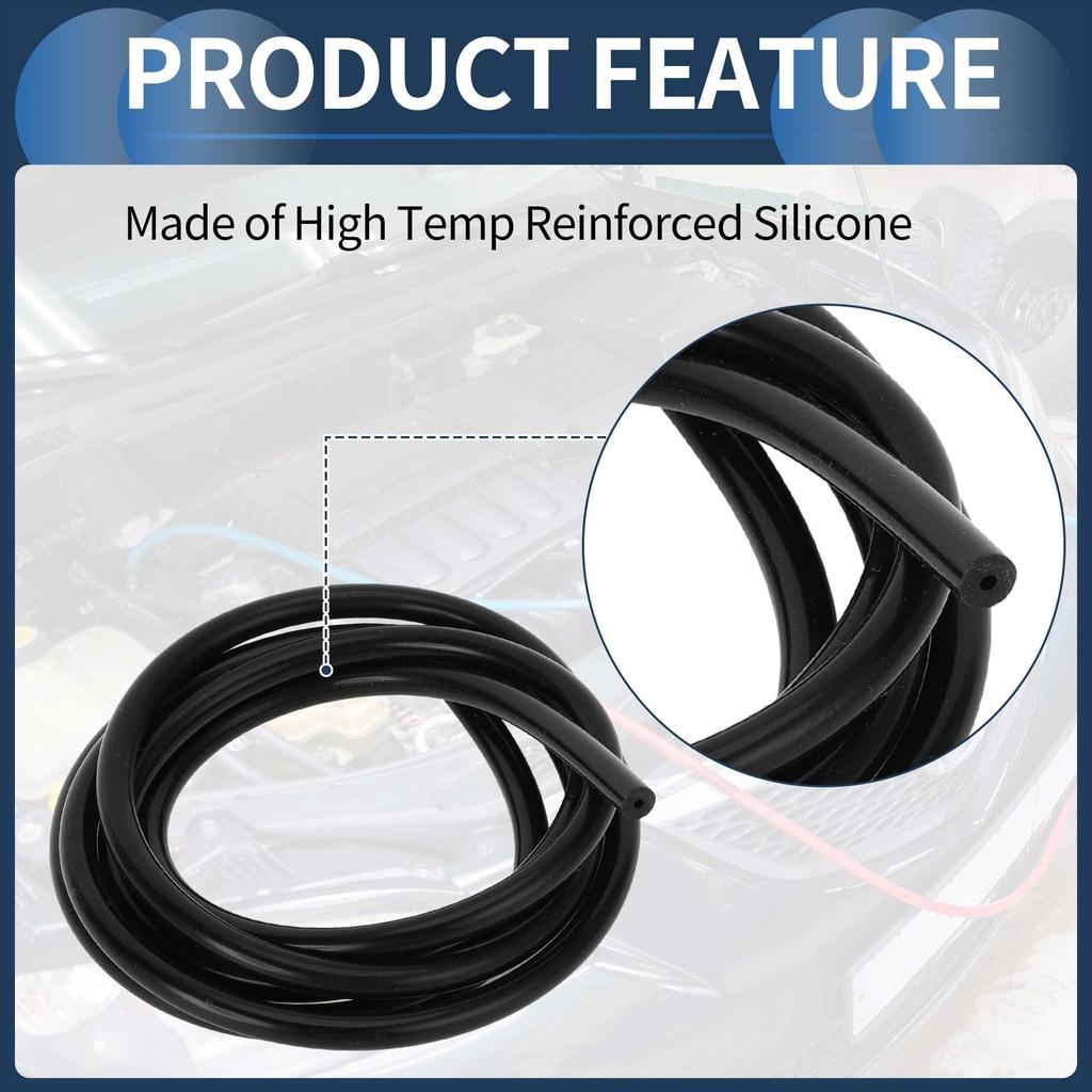 INFINAUTO 6.6FT 1/16" 2mm ID 2.5mm Thick Car Vacuum Line Silicone Black High Temperature Engine Silicone Vacuum Tube Hose