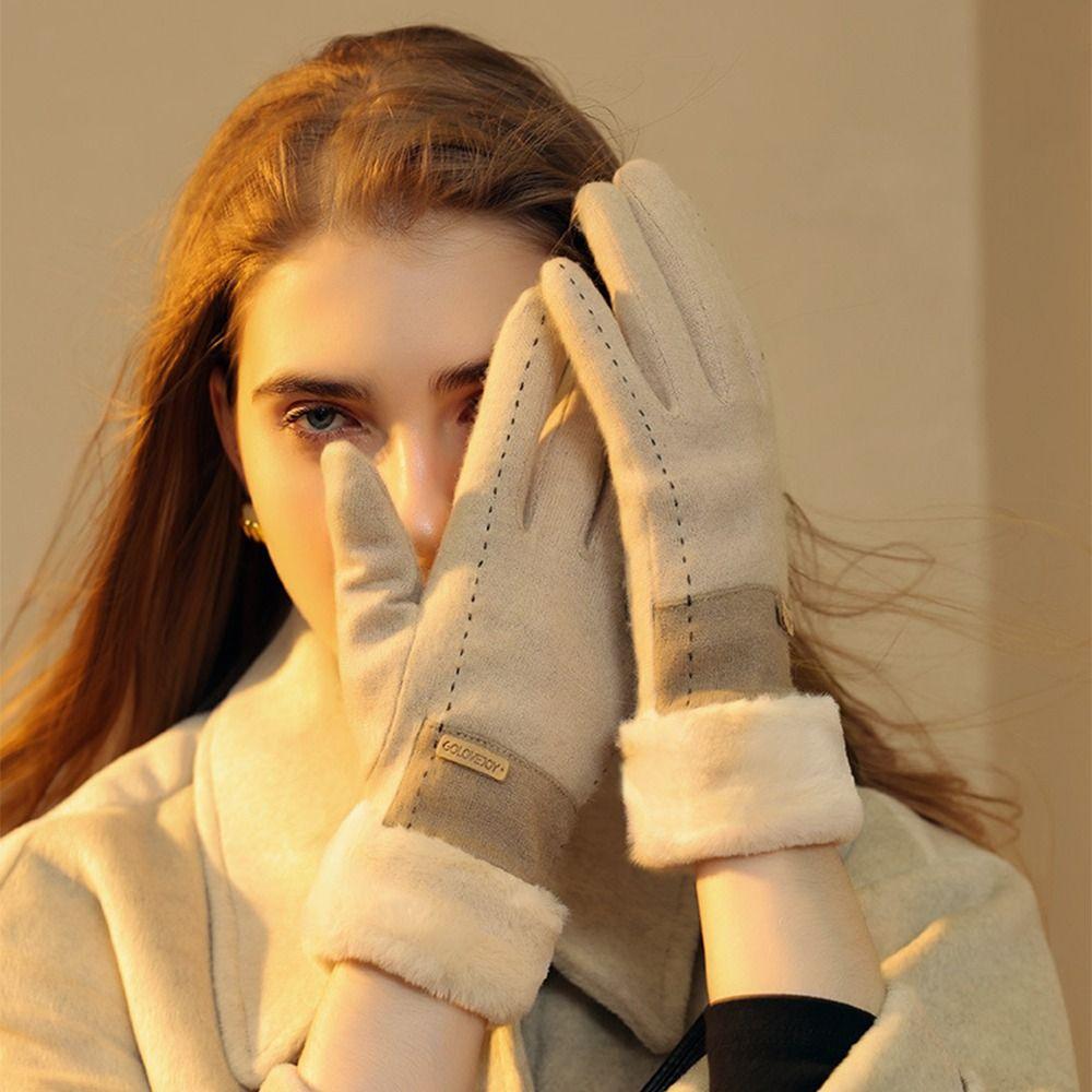 Thicken Touchscreen Gloves Soft Women's Plush Gloves Cashmere Elastic Mittens Outdoor Cycling