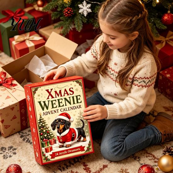 Feiertagskalender 3D Dackel Adventskalender mit 24 einzigartigen Mini-Hundefiguren, Kreatives Weihnachtsgeschenk Spielzeugset für Kinder, Sammlerstück