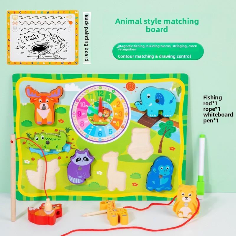 Wooden Fishing Bead Clock Puzzle Board For Toddler Early Education And Brain Development