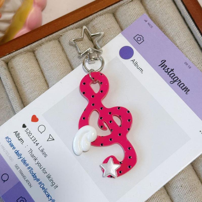 Y2K Musical Notes Heart Pendant For Women Sweet Cute Bag Charms Keychain Jewelry Trendy Chain