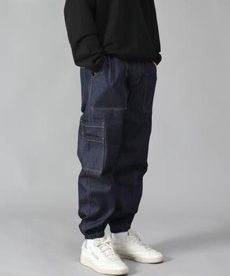 Seinteukeulu Two-Layer Wide Cargo Jogger Pants W2-308J Indigo Denim
