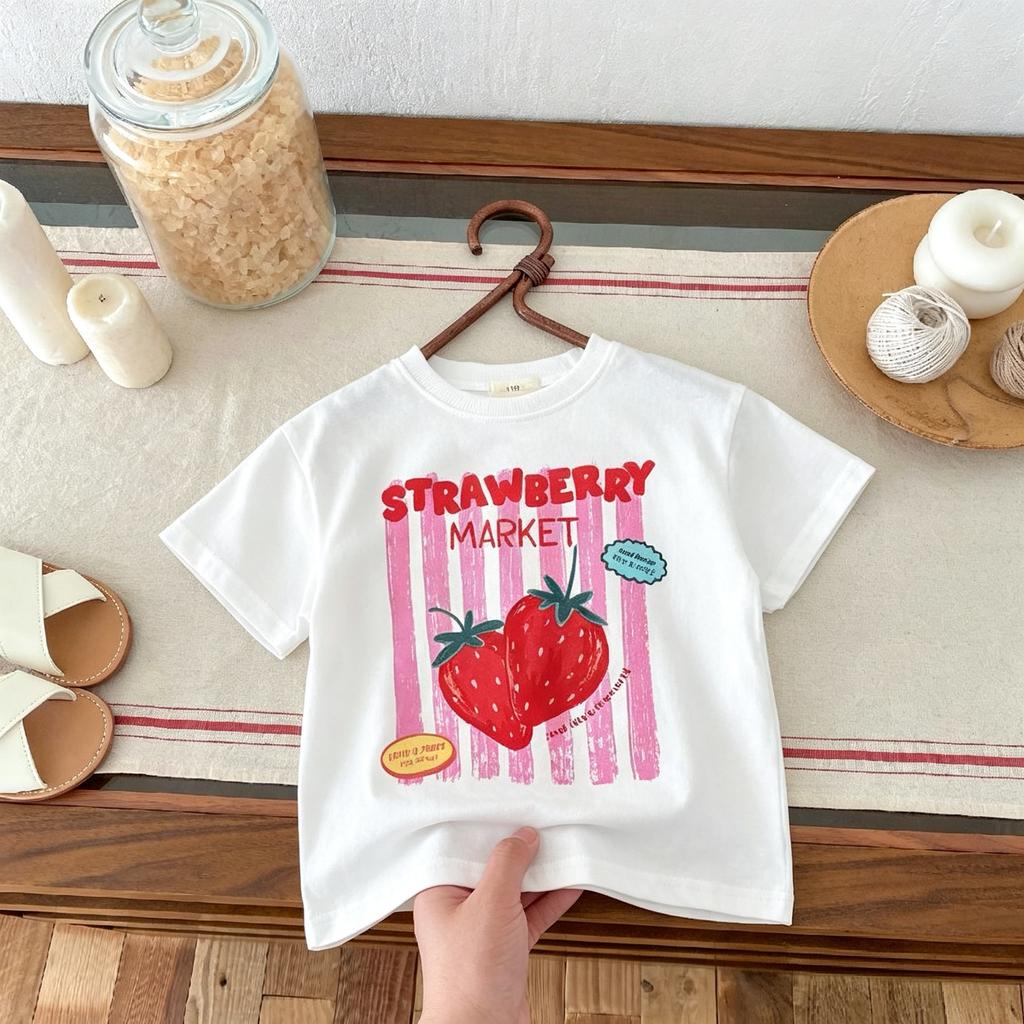 Strawberry Pattern Tshirt 2026 New Summer Fashion Casual Short Sleeved Round Neck Tshirt Top