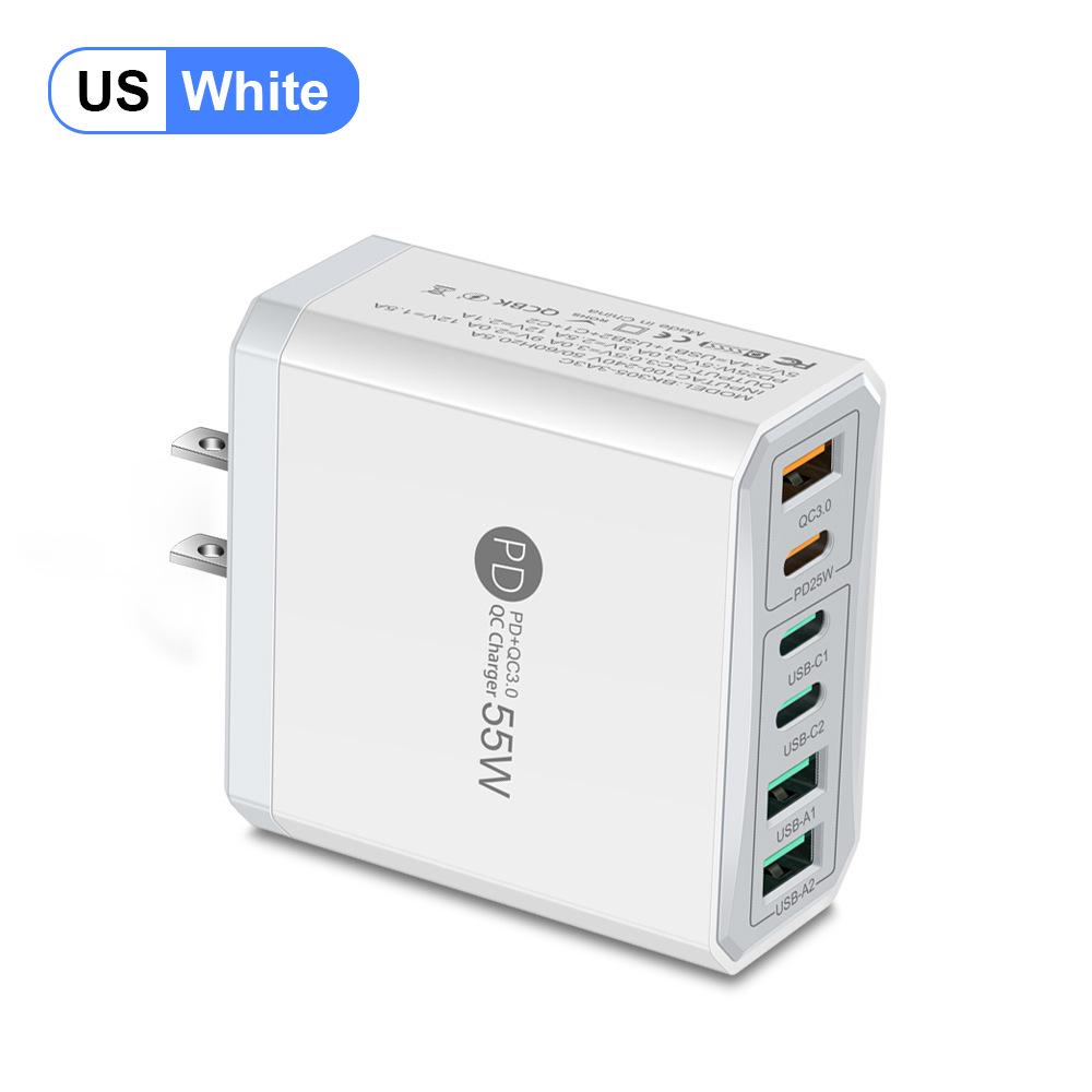 PD55W Multi-Port Fast Charger with QC3.0 for EU, US, UK Standards