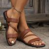 2025 Summer New Women's Flat Platform Slippers Vintage Beach Casual One-Piece Square Head Exposed Toe Simple Roman Slippers