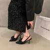 French black high heels temperament celebrity bag head sandals women's shoes 2025 new spring and summer pointed single shoes