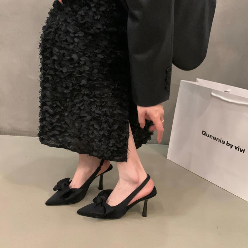 French black high heels temperament celebrity bag head sandals women's shoes 2025 new spring and summer pointed single shoes