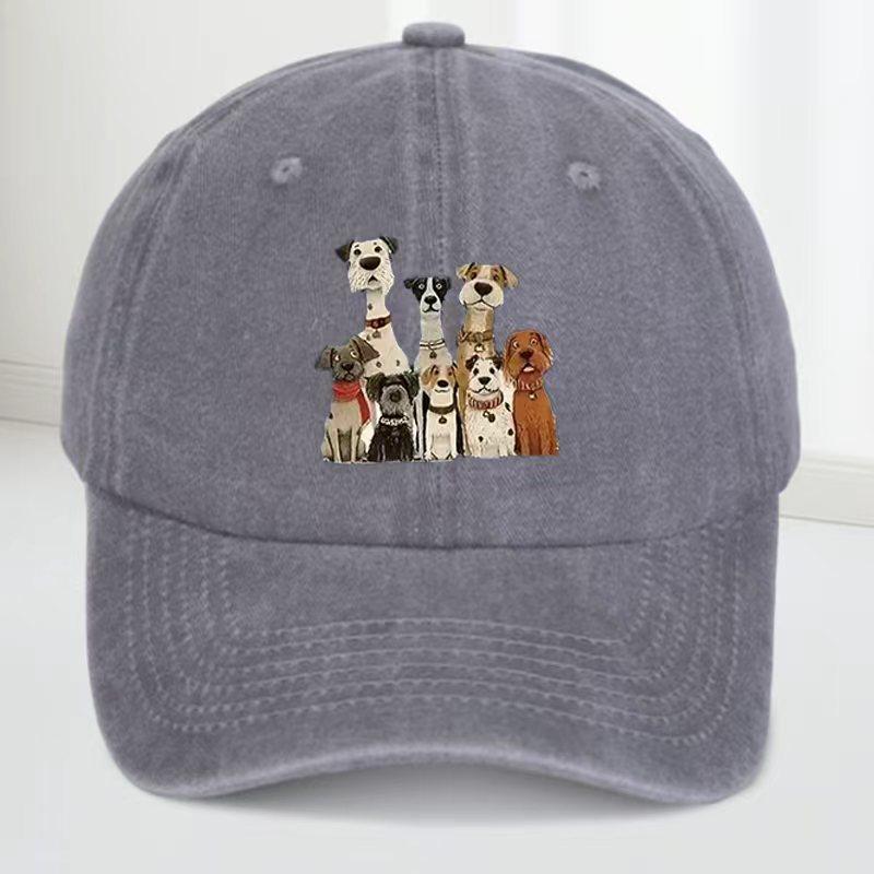 A set of dog-themed water-washed printed baseball caps, suitable for both Unisex and Women.