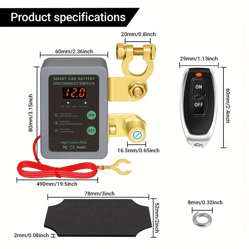 240A Kill Switch 12V Remote Battery Disconnect Switch With Led Voltage Display Automatic Power Shut Off Switch  Leakage Protect