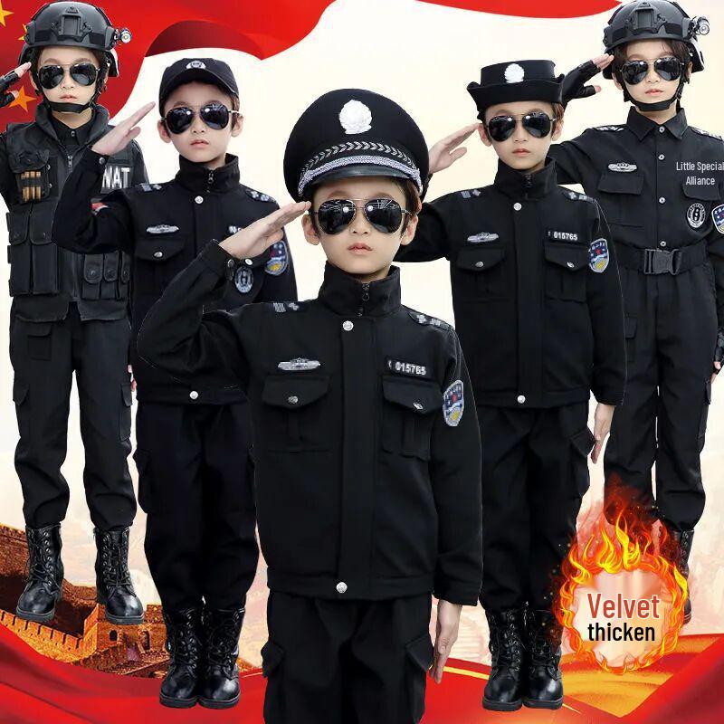 Dětská policejní uniforma - Zimní sametový kostým pro kluky a holky do školky