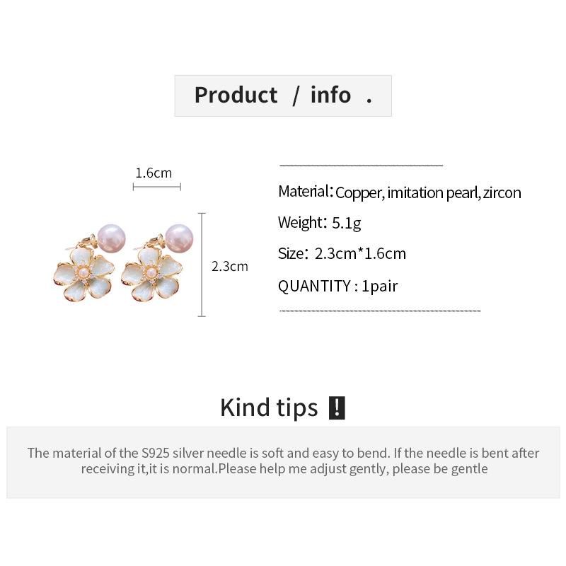 Zircon Oil-drop Flower Pearl Earrings for Women Fashion Sweet Drop Earring Light Luxury High-end Luxury Designer Zircon