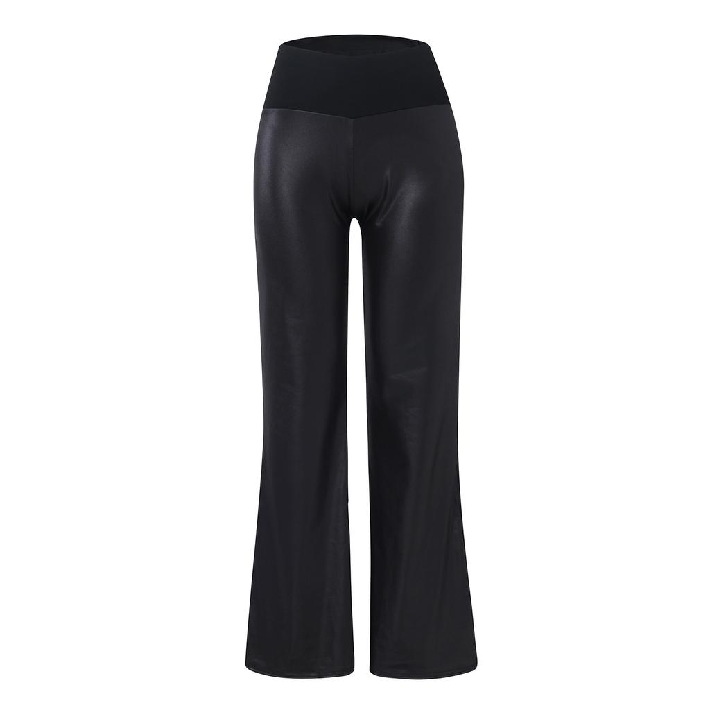 Damen Schlaghose mit Einsätzen aus Kunstleder, schmale Passform, Schlaghose, weite Hose