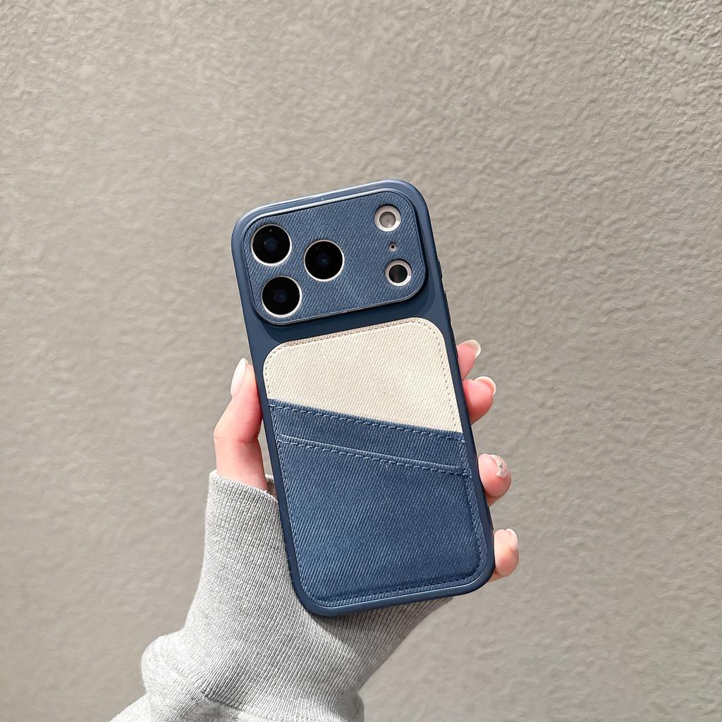 Card Slot Denim Cloth Wallet Phone Case For iPhone 17 Air 16 15 14 13 12 Pro Max Large Window Camera Protection Shockproof Cover