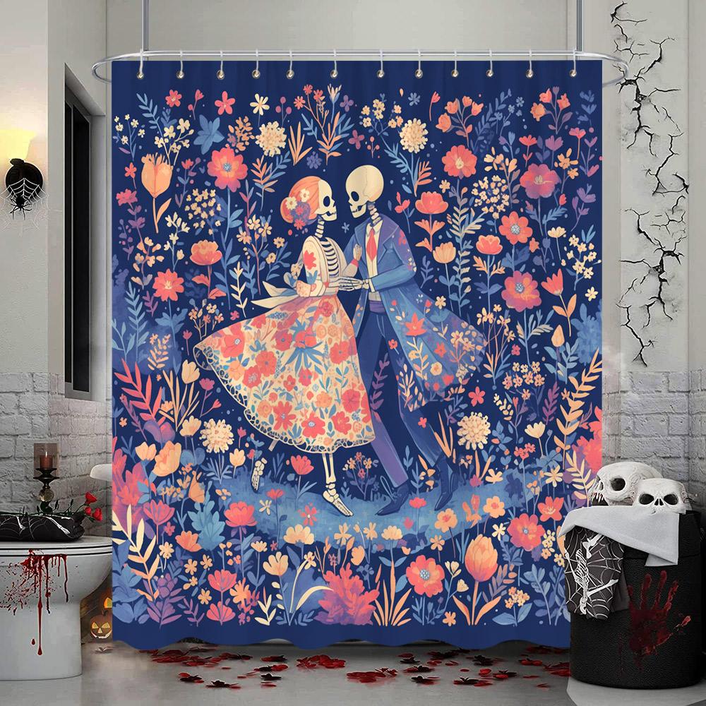 Spooky Halloween Skeleton Shower Curtain Skull Flower Dinosaur Western Cowboy Polyester Fabric Shower Curtains Bathroom Decor