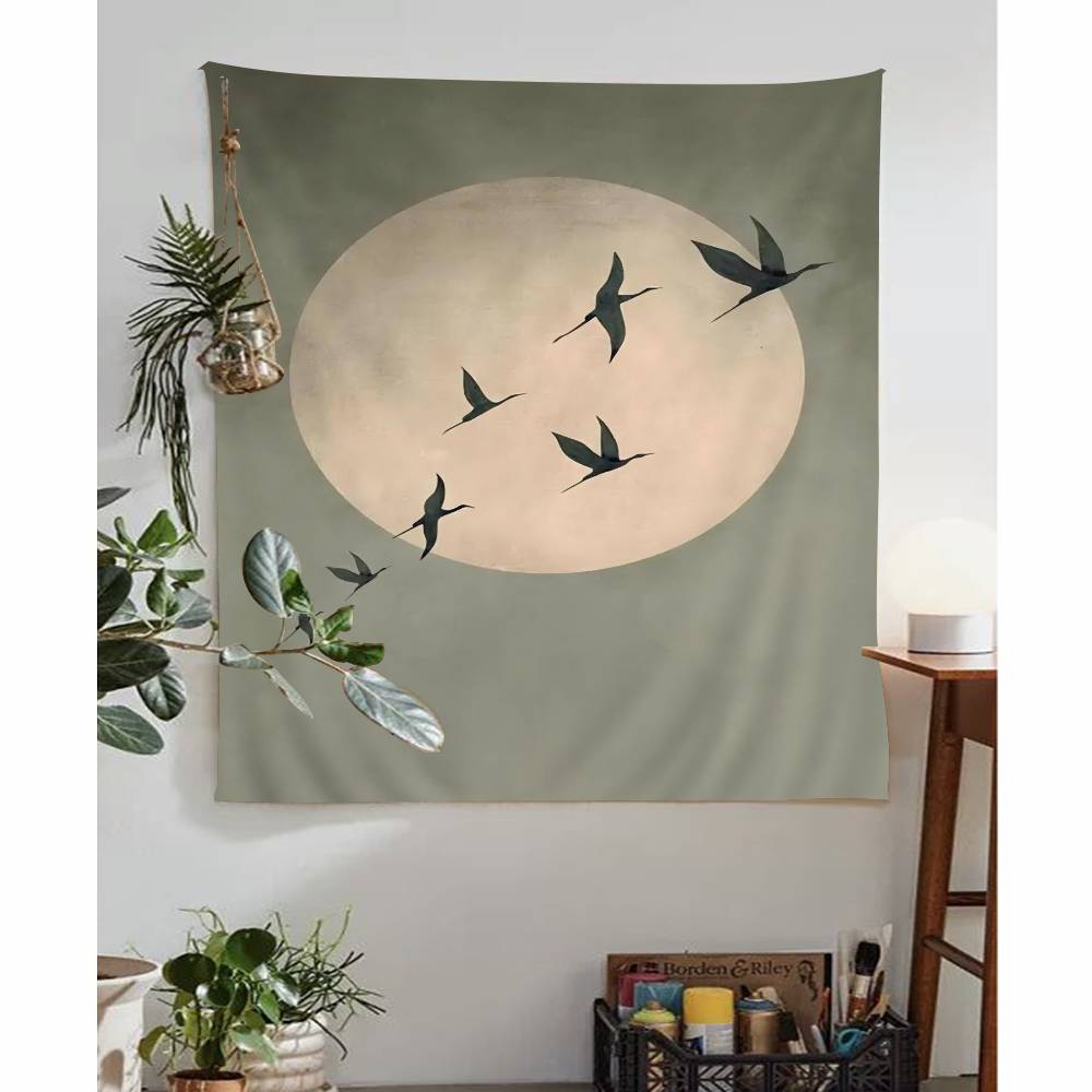 Japandi Art Print Flying Birds Hanging Bohemian Tapestry Bohemian Wall Tapestries Mandala Cheap Hippie Wall Hanging