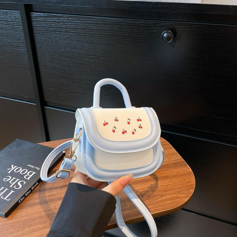 

2025 New Fashion Contrast Color Printed Cherry Casual Simple Mini Xiaoxiangfeng One Shoulder Crossbody Bag Handbag Women