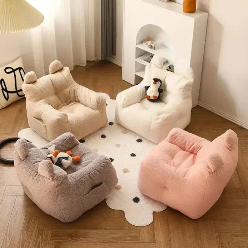 Mini vlnená látka Roztomilá pohovka Bavlna a ľan Lenivá pohovka Kreslo do detskej izby Nábytok Odnímateľná a umývateľná pohovka Baránok