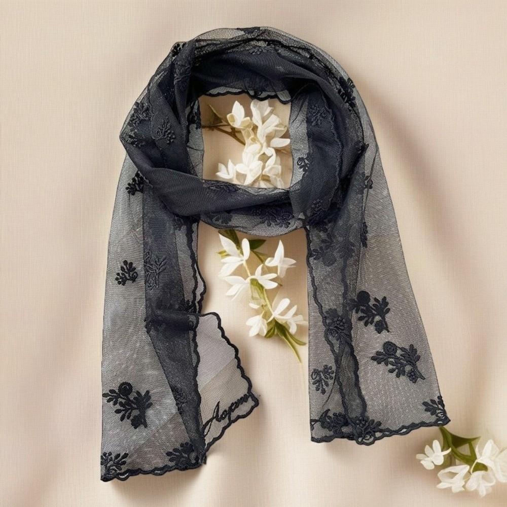 Long Women's Lace Scarf Retro Female Headscarf Versatile Silk Scarf