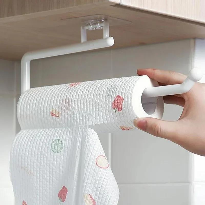 Kitchen Tissue Holder Hanging Toilet Roll Paper Holder Kitchen Paper Towel Rack Bathroom Cabinet Door Hook Holder Organizer
