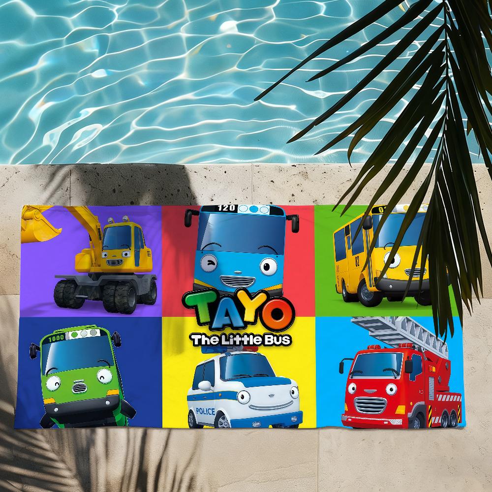 Tayo Le Petit Bus Serviette en Laine pour Enfant Séchage Rapide Serviettes de Plage Conviennent pour les Piscines le Camping le Yoga et la Salle de Sport