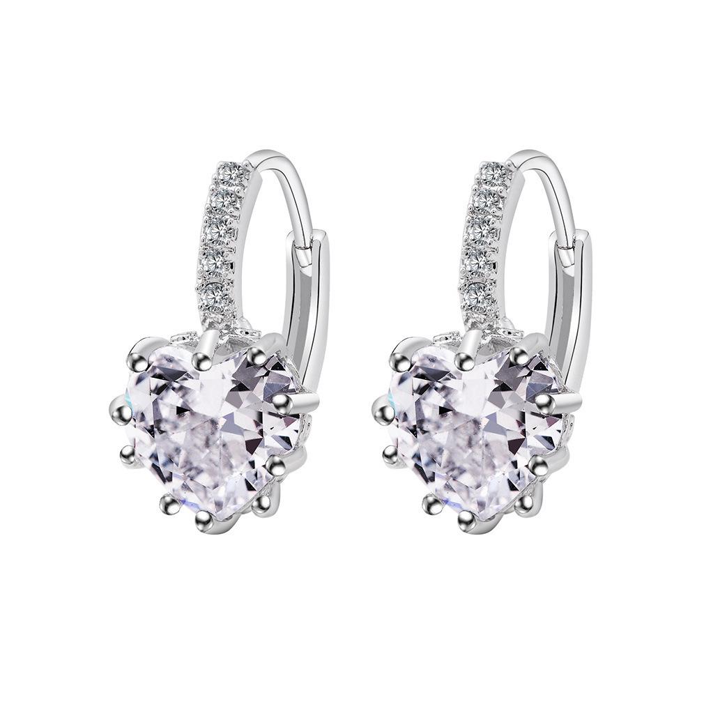 New European & American Fashion Earrings with AAA Zircon - Peach Heart Multi-Color Style