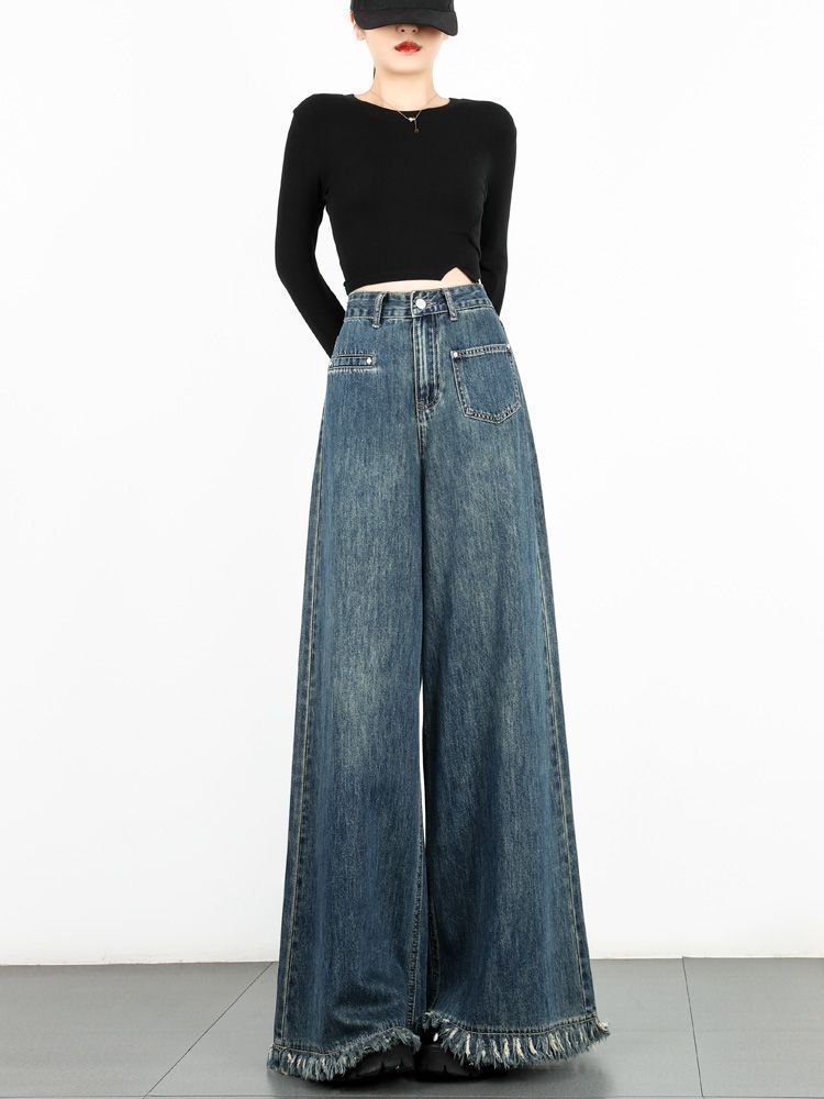 American Retro Super Wide-leg Jeans, dámské nové, s vysokým pasem, zeštíhlující design, světlé kalhoty s rozšířeným vzorem