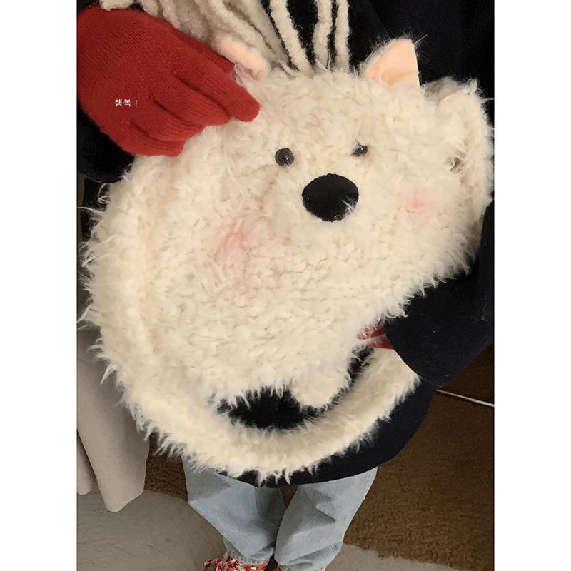 Korean version of casual large-capacity bag women's bag 2025 new cute cartoon puppy plush bag fashion messenger bag