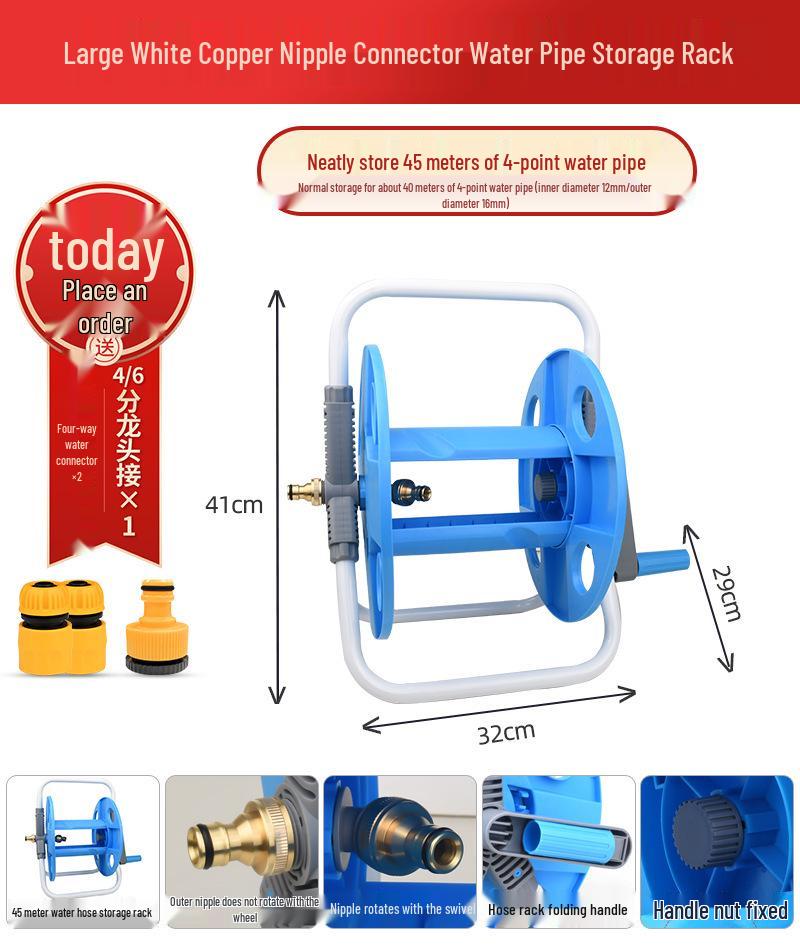 20m Bilvattenslangslindare med Vattenpistol & Förvaringsställ, Upprullningsrulle, 6/4tum, Finns även i 50m.