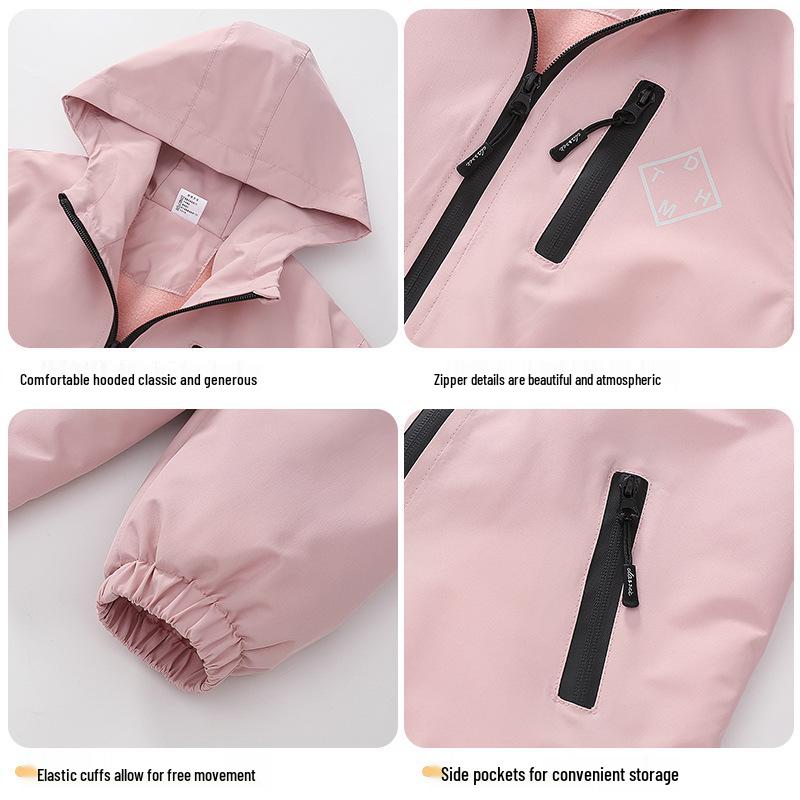 2025 Trendy Girls' Fleece-Lined Windbreaker Jacket - Stylish Spring/Autumn Layer