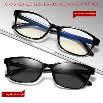 Square Frame Change Color Eyewear Photochromic Glasses Women Men Uv400 0 -0.5 -1.0 -1.5 -2.0 -2.5 -3.0 To -6.0