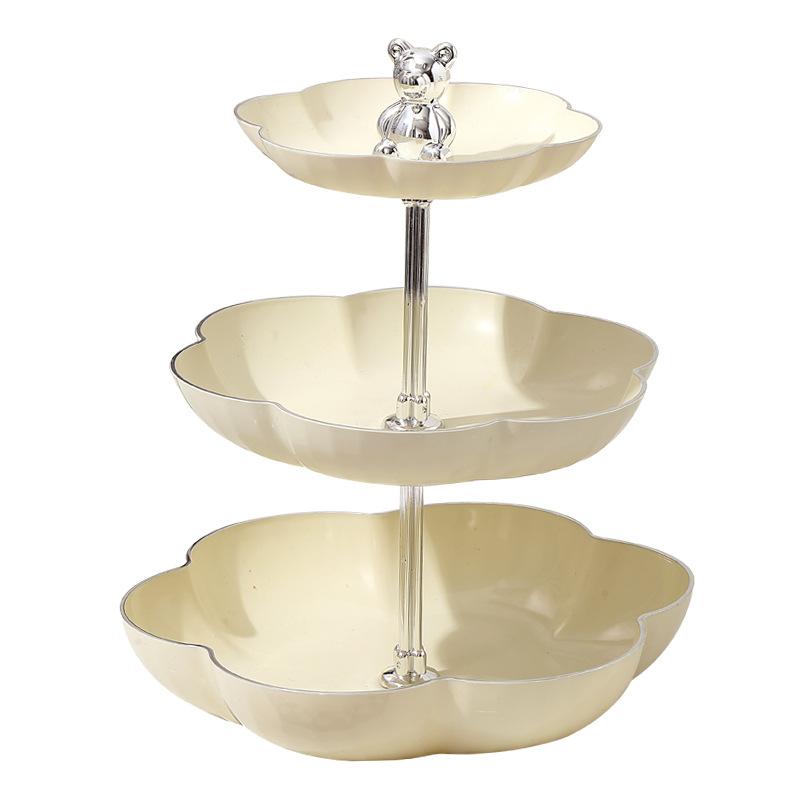 Light Luxury Cream Fruit Plate Household Living Room Coffee Table Ornament Front Desk Candy Plate Multi-Layer Flower Fruit Plate For Snacks