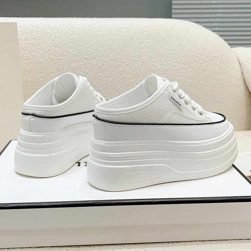 Denim Platform Wedge Ladies Slippers Lace Up Chunky Sneaker Casual Comfy Breathable Autumn Bao Toe Shoes Zapatillas De Mujer