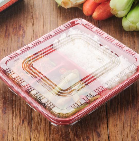 Four-Grid Disposable Plastic Bento Lunch Box with Lid, Multi-Compartment Food Packaging Container.