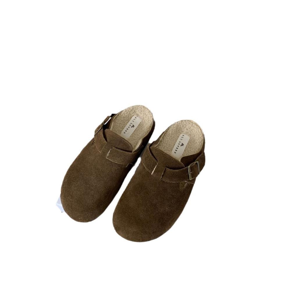 Baotou half slippers women's outer wear 2025 autumn and winter new platform French retro velvet shoes