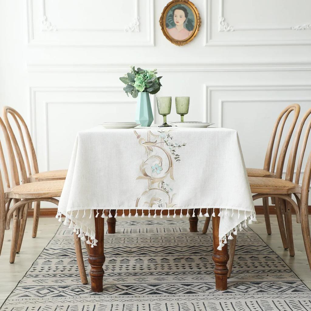 Nordic Tablecloth for Table Pastoral Decorative Linen Rectangular Tablecloth with Tassel Wedding Dining Table Cover Tea Cloth