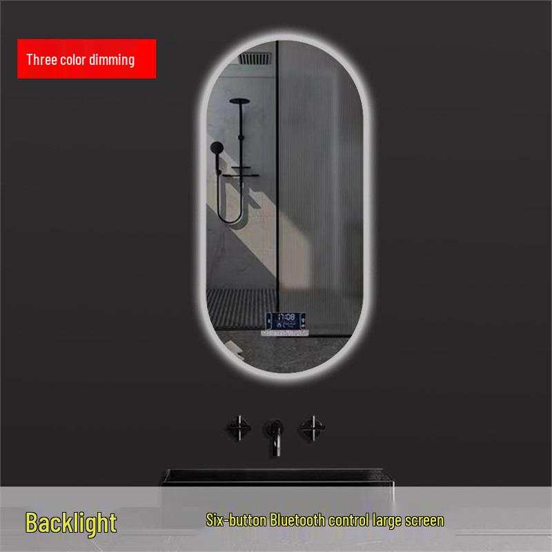 Oval LED Smart Vanity Mirror, Anti-Fog, Wall-Mounted for Bathroom Use.