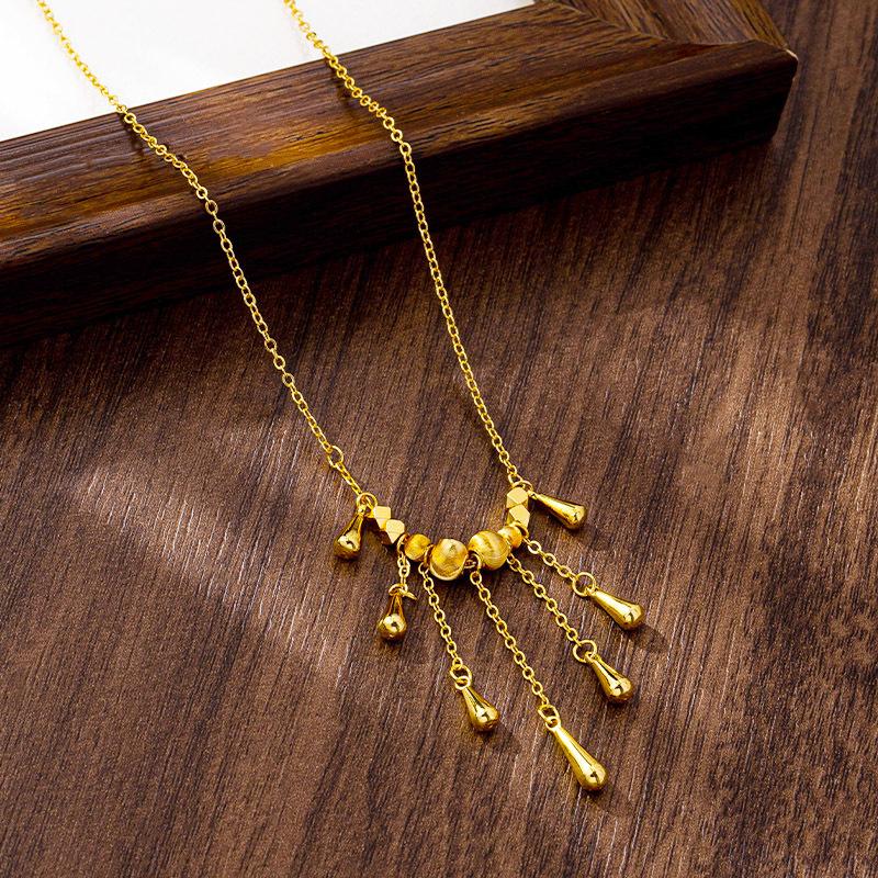 Trendy Simple Feng Shui Drop Tassel Collarbone Chain Women's Beaded Cat's Eye Jewelry Necklace Pendant
