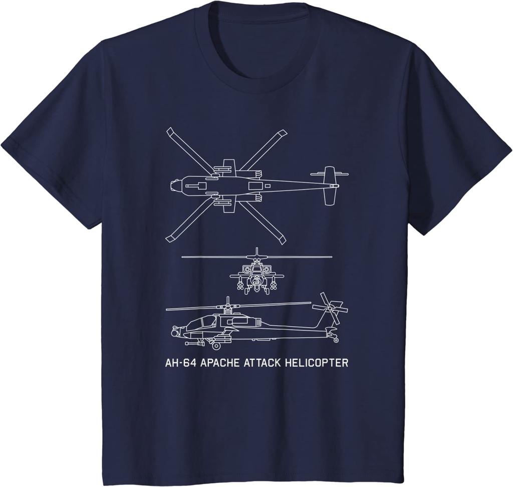 AH64 Apache Attack Helicopter Military Blueprint Unisex TShirt Short Sleeve Casual Cotton ONeck Summer T Shirt